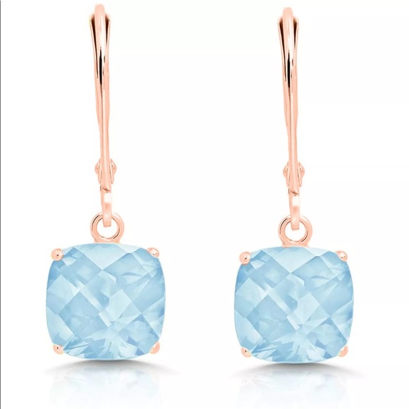 Genuine aquamarine earrings in gold and Rose gold - Picture 3 of 4